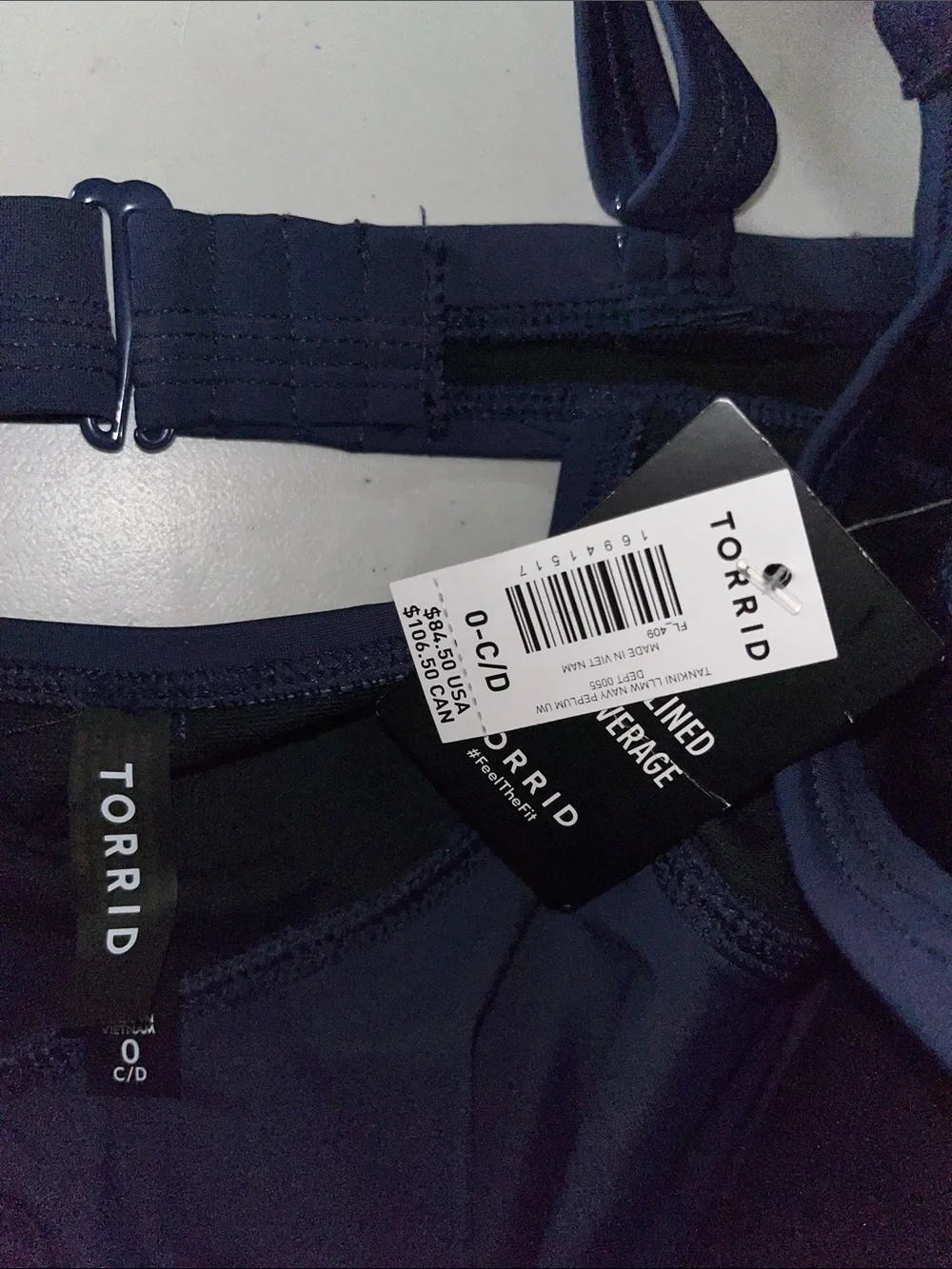 Torrid NWT Sz 0 C/D Navy Blue Underwire Peplum Hem Bathing Suit Tankini Swim Top